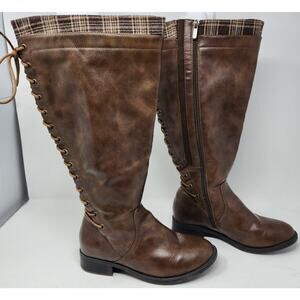 Torrid Brown Knee High Back Lace Up Flannel Topped Wide Calf Boots Size 7.5 W
